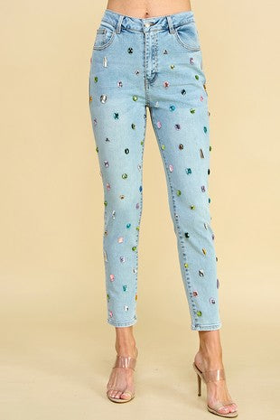 Pants Jeans With Rhinestone