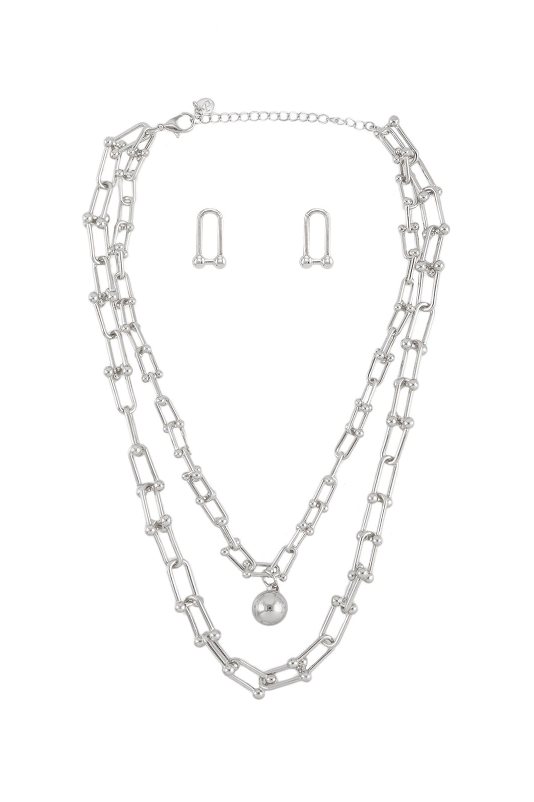 Necklace geometric oval double chain