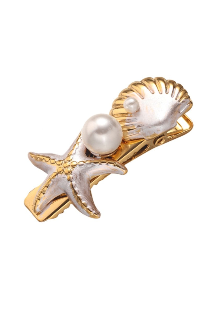 Clip hair pearl shell starfish