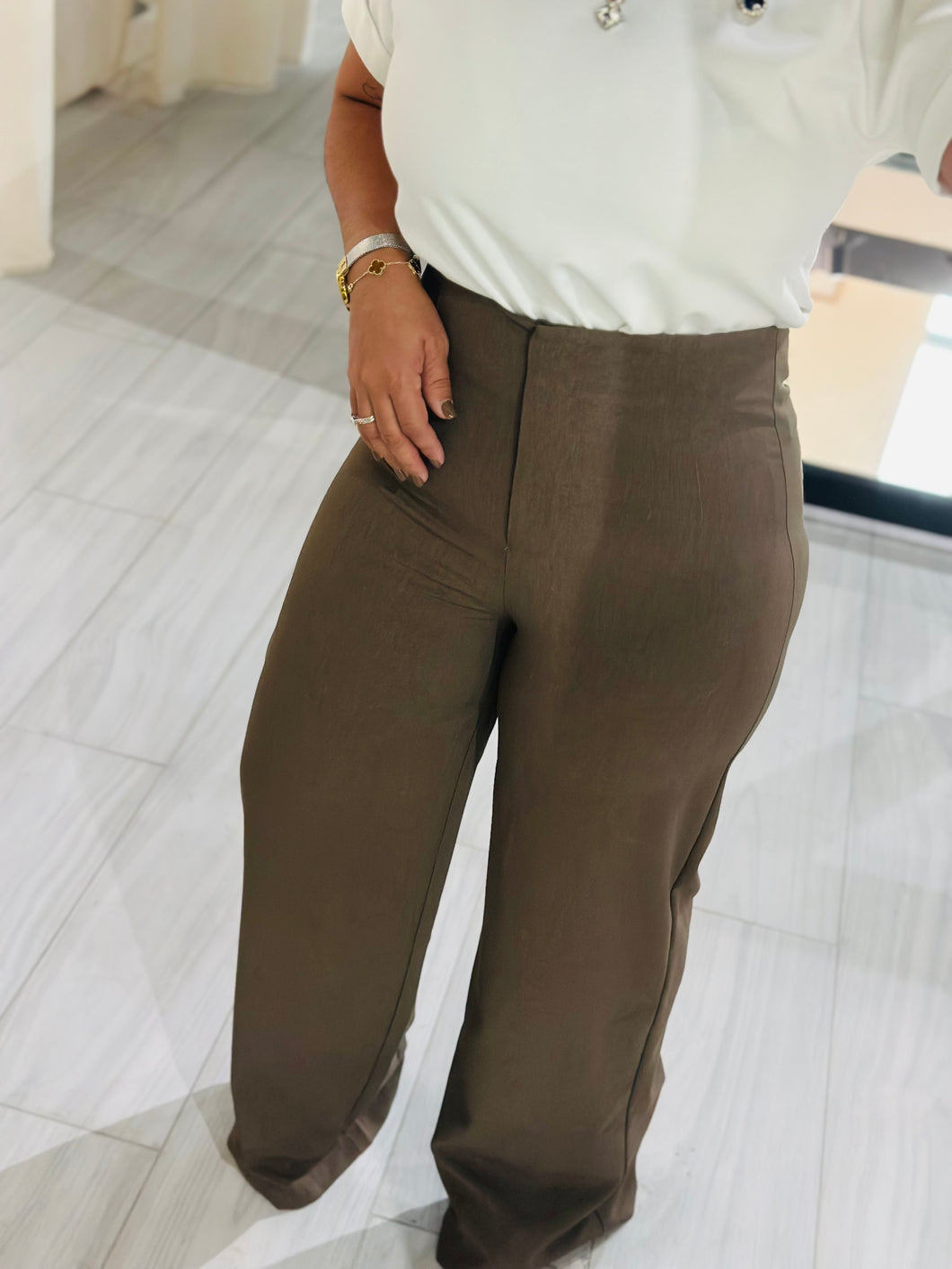 Pants twill darted wide leg