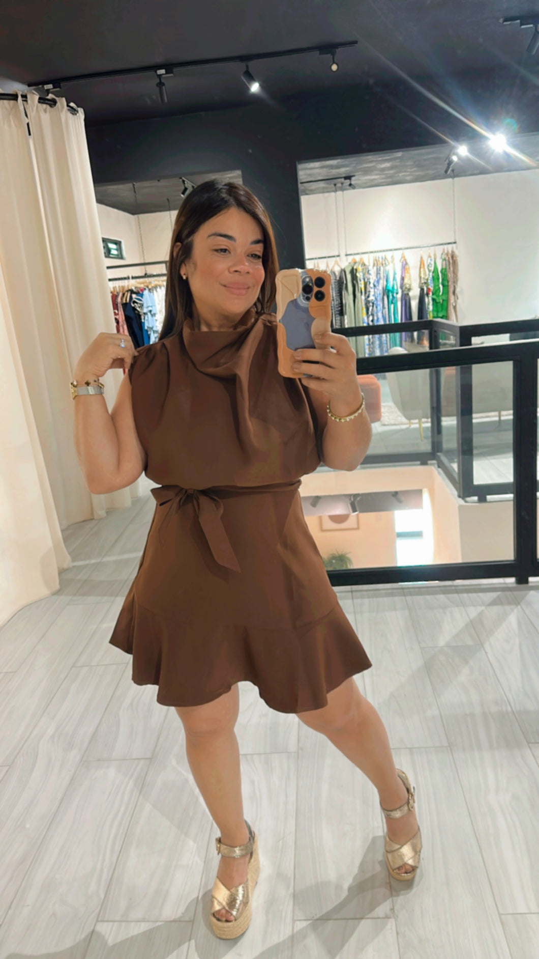 Dress mini sleeveless neck cowl